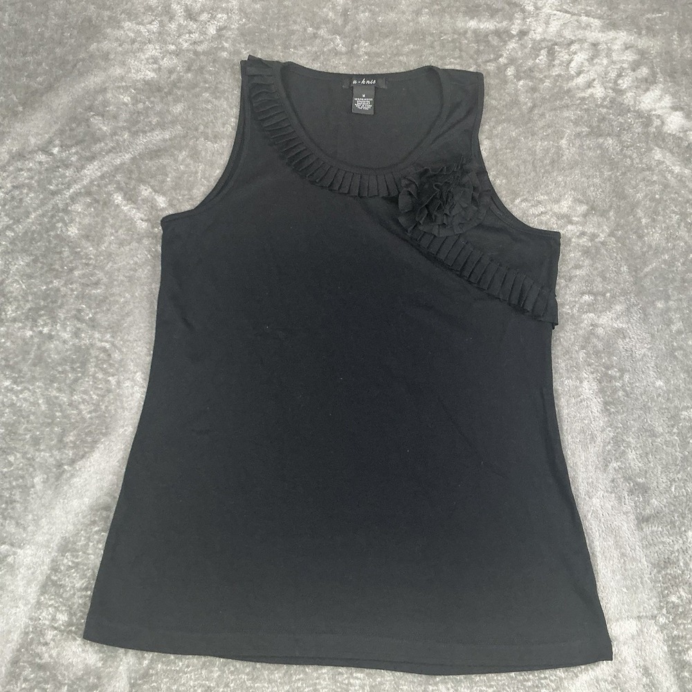 U-Knit Women's Black Sleeveless Ruffled top with flower size M